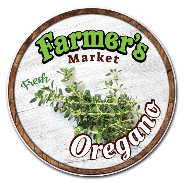 Corrugated Plastic Sign With Stakes 24in Circular-Farmers Market Oregano, C-24-CIR-WS-Oregano